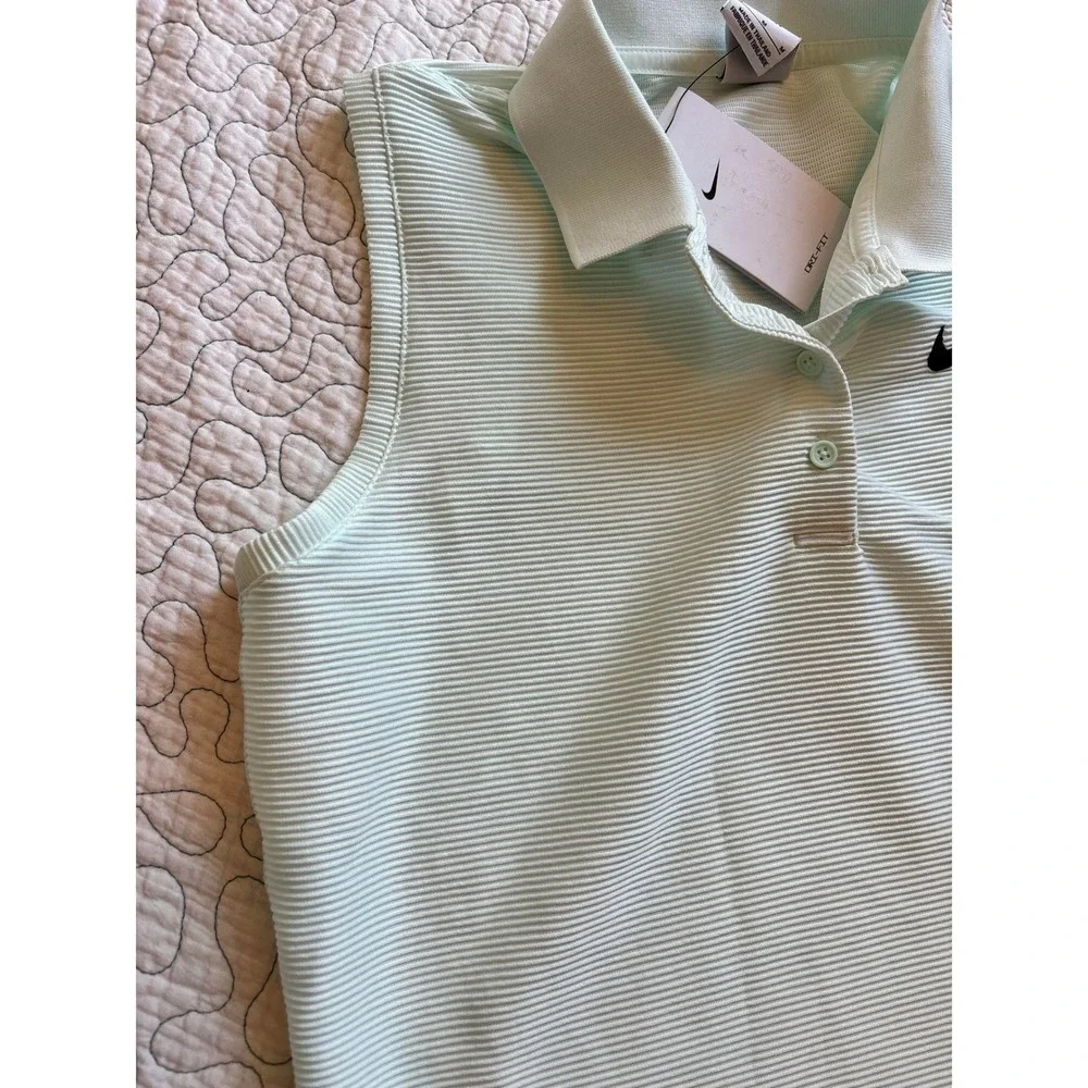 Nike Womens Dri-FIT Sleeveless Ribbed Polo Shirt Mint Green Size Medium